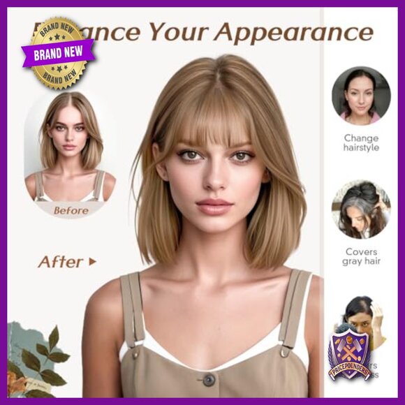 Real Human Hair Topper with Bangs 150% Density 12 Inch Clip In main image 5